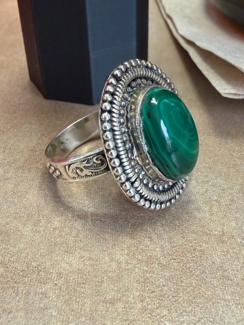 Malachite Natural Gemstone Silver SIZE 10.5 / 11
